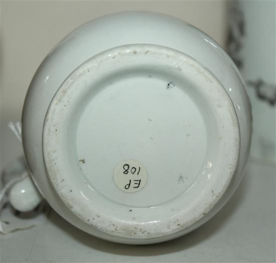 A Worcester black printed King of Prussia baluster jug, dated 1757, 5.75in.